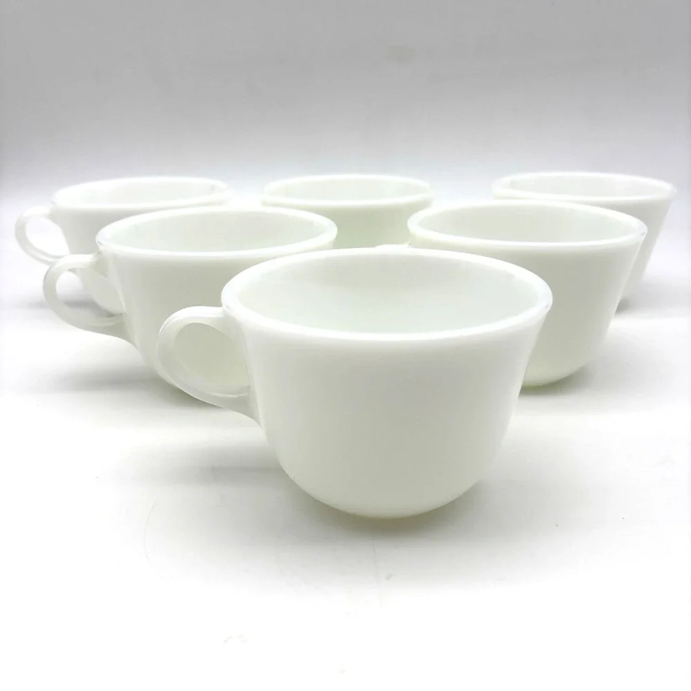 Lot of 6 1960s MCM Pyrex Corning Opal White Milk Glass C-Handle Teacups Mugs